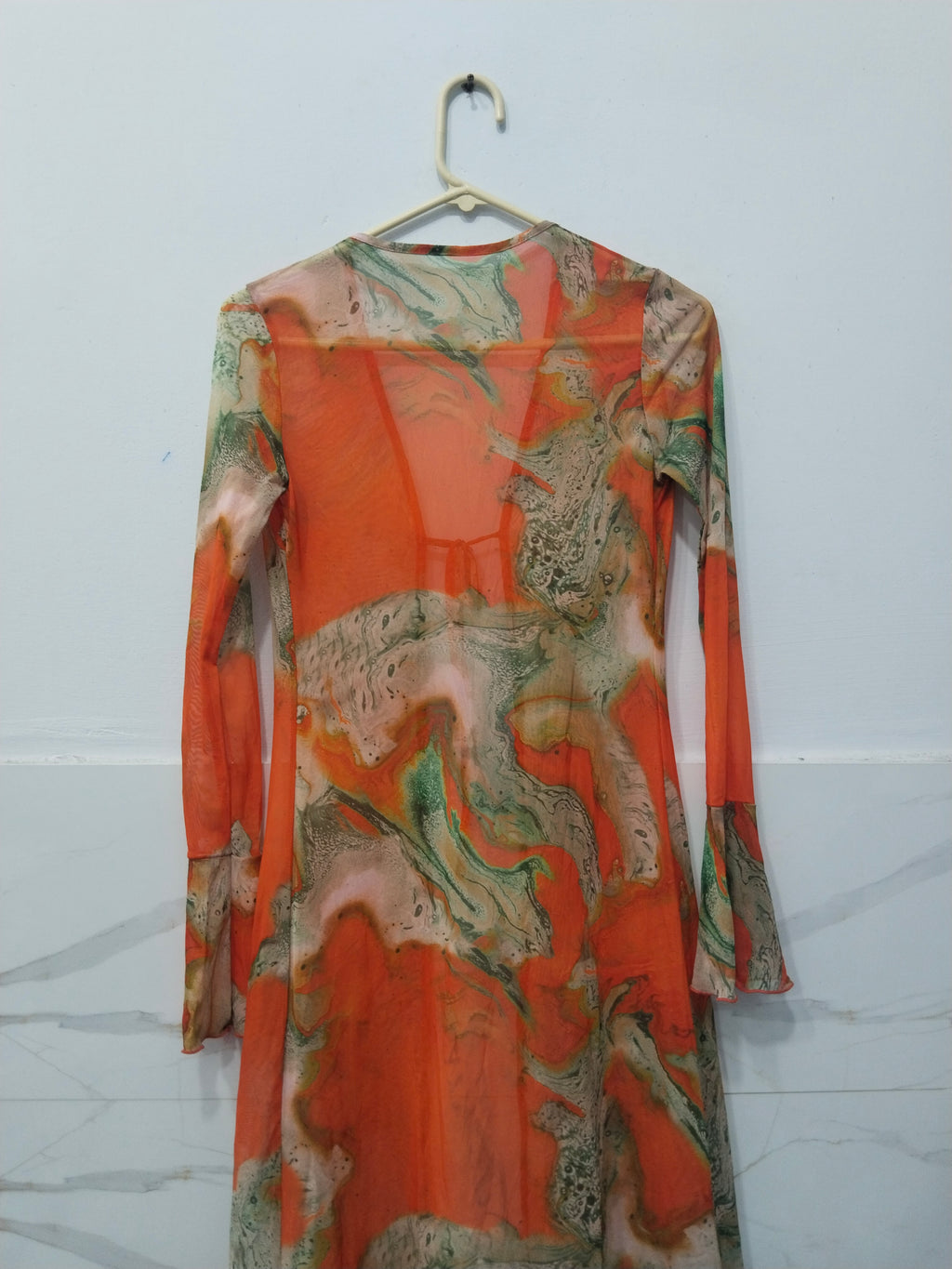 Vintage Orange Printed Sheer Maxi Dress