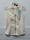 Women’s Off-White Sleeveless Graphic Front-Zip Vest