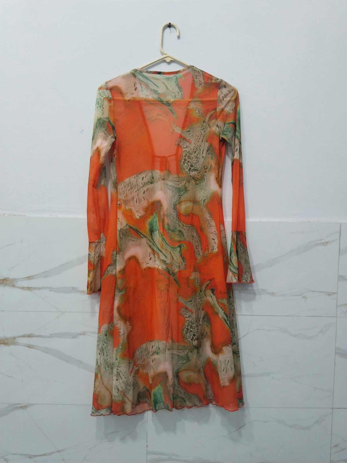 Vintage Orange Printed Sheer Maxi Dress