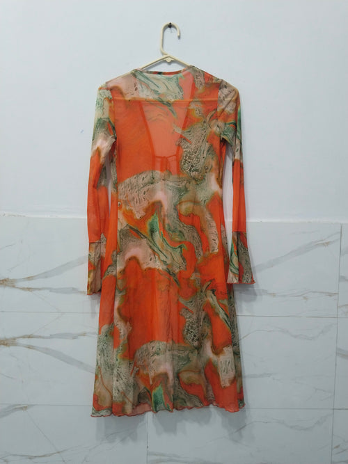 Vintage Orange Printed Sheer Maxi Dress