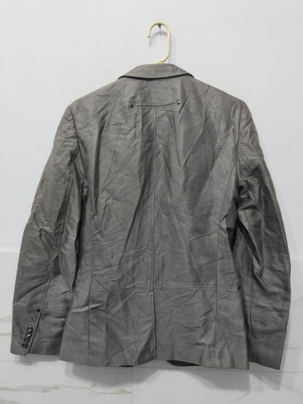 Men’s Grey Vintage-Style Leather / Casual Blazer Jacket