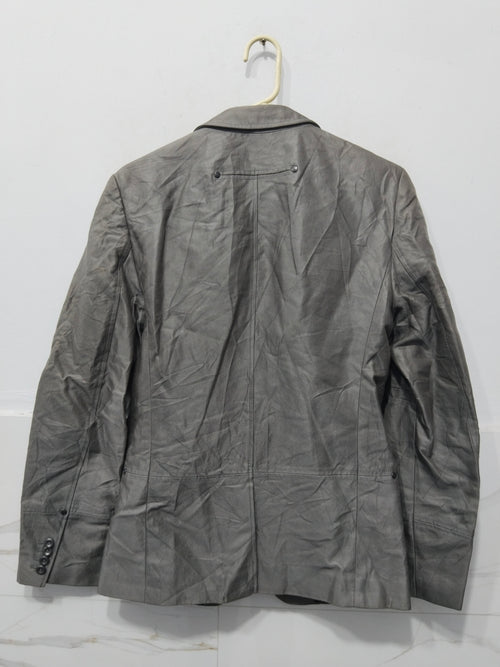 Men’s Grey Vintage-Style Leather / Casual Blazer Jacket