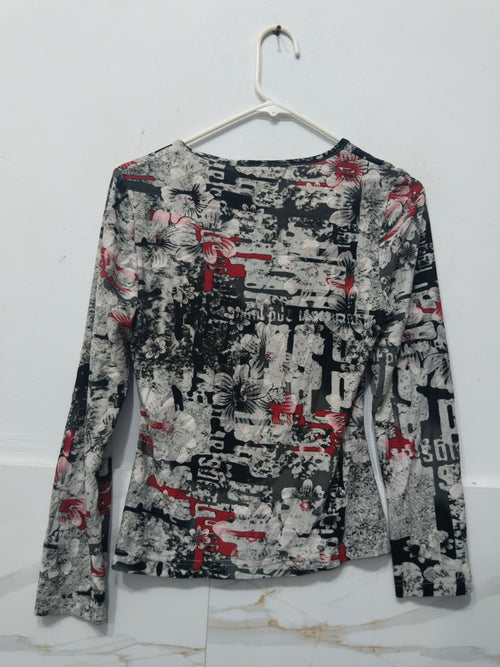 Sange Fashion Vintage Grey & Black Striped Top