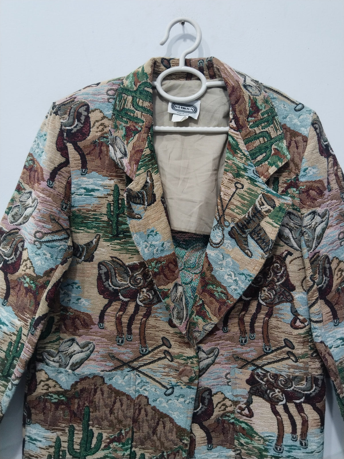 Vintage Western Tapestry Blazer Jacket Southwestern Horse Print