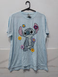 Disney Stitch Light Blue Casual T-Shirt with 3D Fabric Flower Appliqués